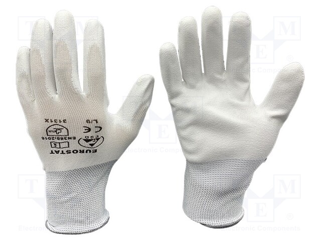 Protective gloves; ESD; L; IEC 61340-5-1; white; <10MΩ