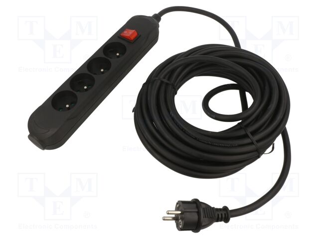 Extension lead; Sockets: 4; PVC; black; 3x2,5mm2; 10m; 16A; PRO