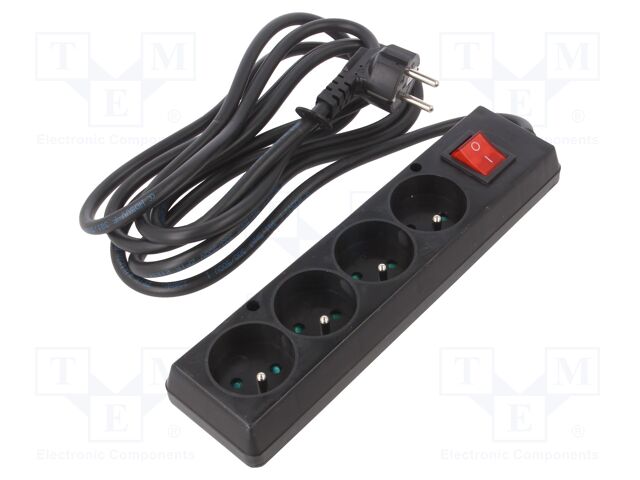 Extension lead; Sockets: 4; PVC; black; 3x1,5mm2; 3m; 16A