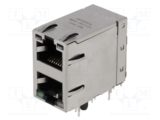 Socket; RJ45; PIN: 8; shielded,double,with LED; Layout: 8p8c; THT