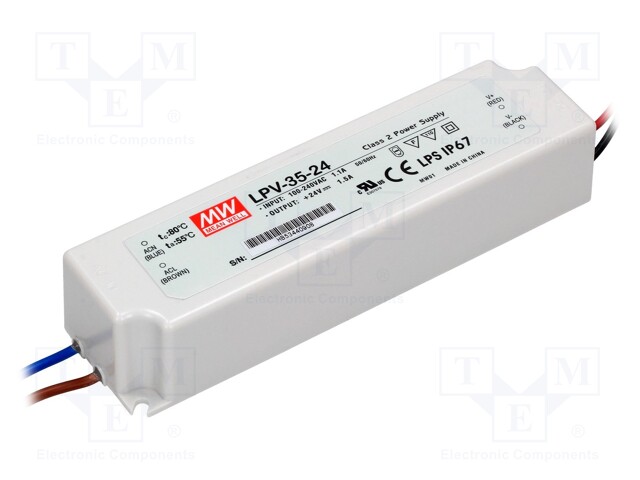 Power supply: switched-mode; LED; 36W; 24VDC; 1.5A; 90÷264VAC; IP67