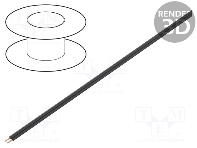 Wire: ribbon; stranded; 2x0,08mm2; black; 100m