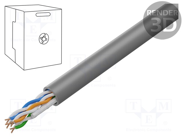 Wire; U/UTP; 5e; solid; Cu; 4x2x24AWG; LSZH; grey; 305m; Øcable: 5.2mm