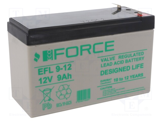 Re-battery: acid-lead; 12V; 9Ah; AGM; maintenance-free; EFL