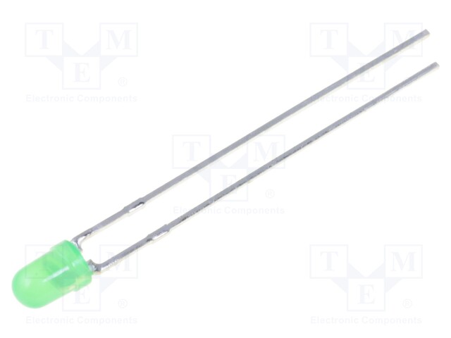 LED; 3mm; green; 40÷60mcd; 60°; Front: convex