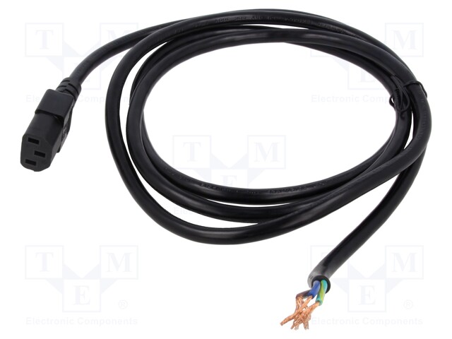 Cable; IEC C13 female,wires; PVC; 2m; black; 3x18AWG; 10A; 125V