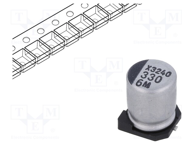 Capacitor: electrolytic; SMD; 330uF; 6.3VDC; Ø6.3x7.7mm; ±20%