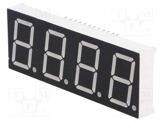 Display: LED; 7-segment; 20.32mm; 0.8"; No.char: 4; green; 5.6mcd