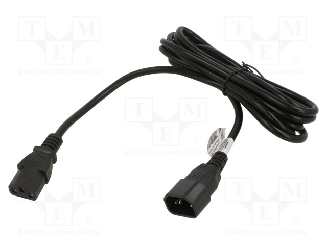 Cable; IEC C13 female,IEC C14 male; PVC; 3m; black; 3G1mm2; 10A
