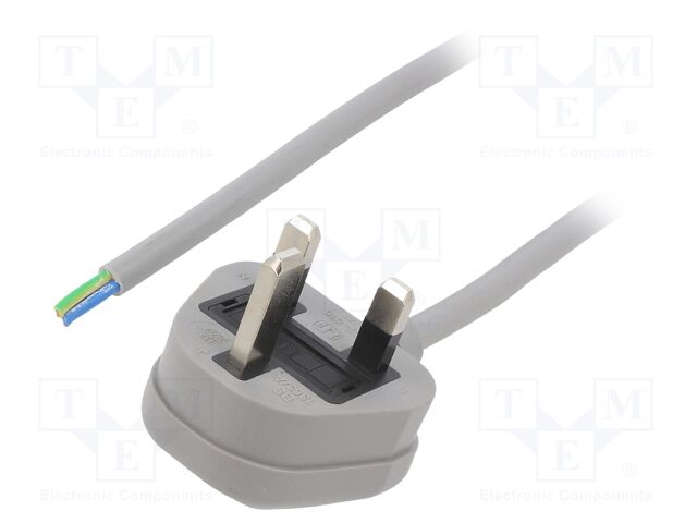 Cable; 3x1mm2; BS 1363 (G) plug,wires; PVC; 5m; grey; 13A; 250V
