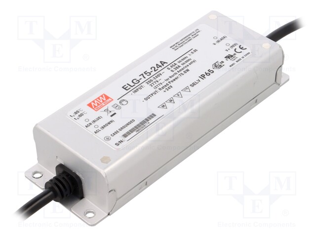 Power supply: switched-mode; LED; 75.6W; 24VDC; 21.6÷26.4VDC; IP65