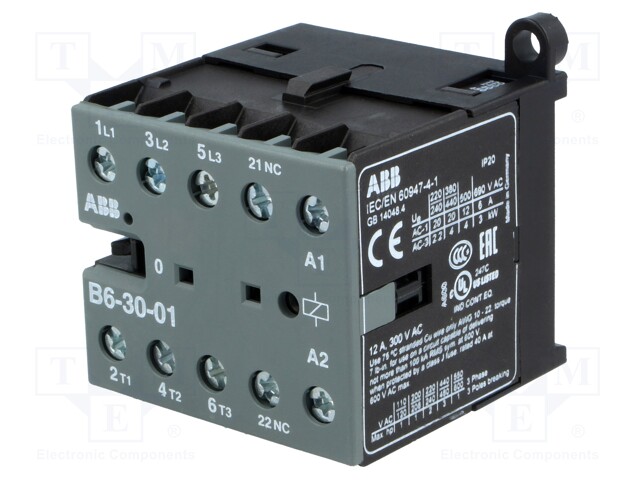 Contactor: 3-pole; NO x3; Auxiliary contacts: NC; 380÷415VAC; 6A