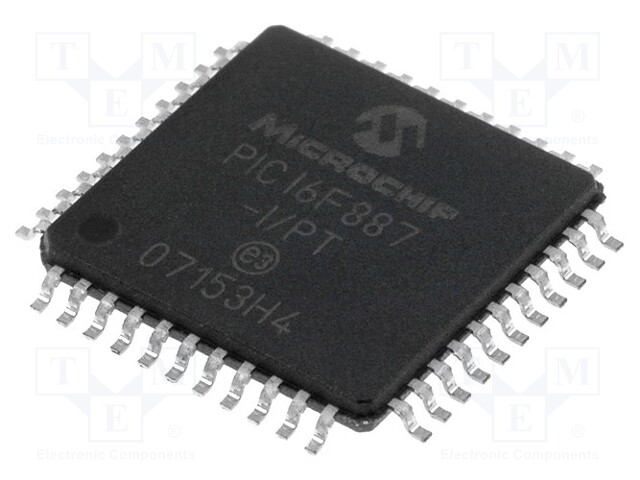 PIC microcontroller; Memory: 8kB; SRAM: 368B; EEPROM: 256B; SMD
