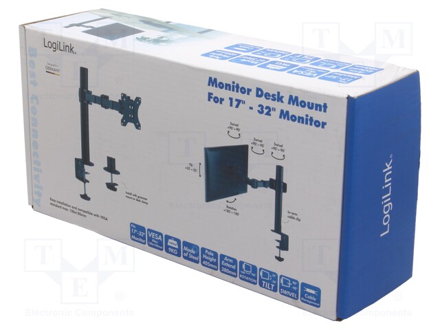 Monitor holder; 9kg; 17÷32"; Arm len: 380mm; for one monitor