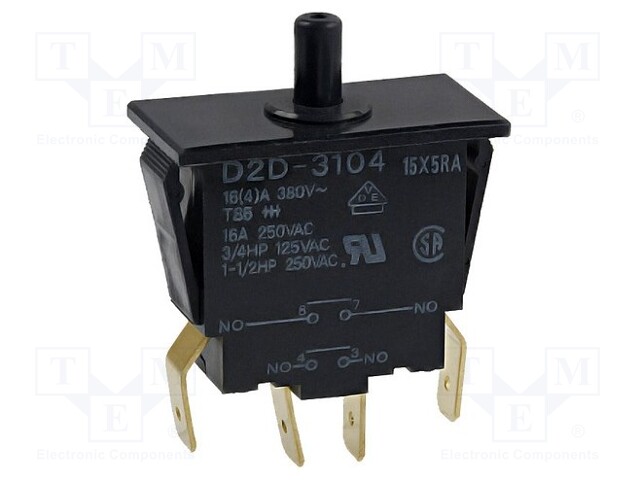 Switch: door; Pos: 2; DPST-NO; 16A/250VAC; black; Mounting: on panel