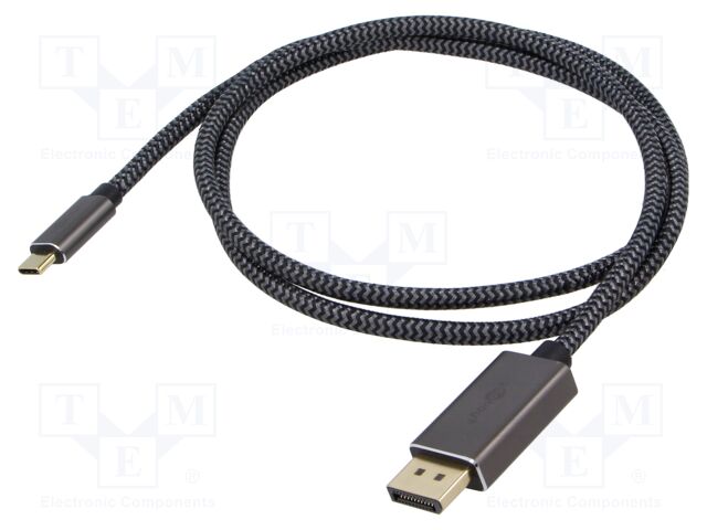 Cable; DisplayPort plug,USB C plug; textile; 2m; black,silver