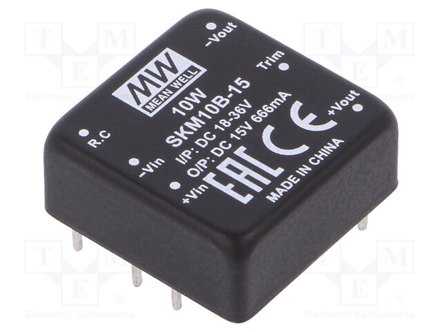 Converter: DC/DC; 10W; Uin: 18÷36V; 15VDC; Iout: 666mA; 1"x1",DIP