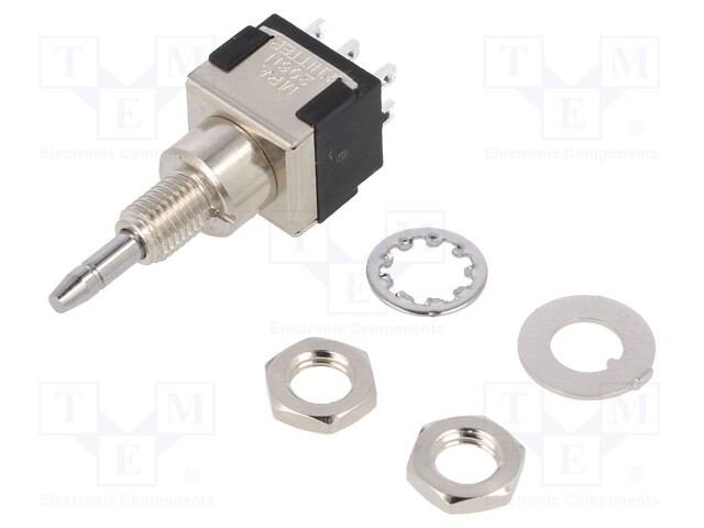 Switch: push-button; Pos: 2; DPDT; 6A/125VAC; 6A/6VDC; ON-ON; round