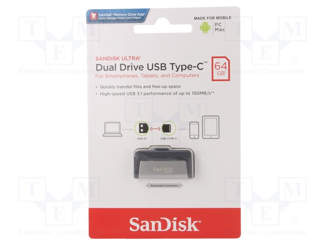 Pendrive; OTG,USB 3.0; 64GB; 150MB/s; USB A,USB C; Ultra Dual OTG