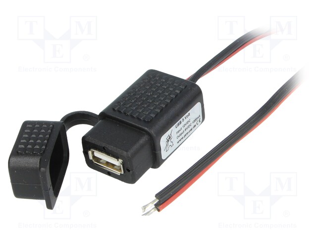 Automotive power supply; USB A socket; 1A; Sup.volt: 12VDC; black