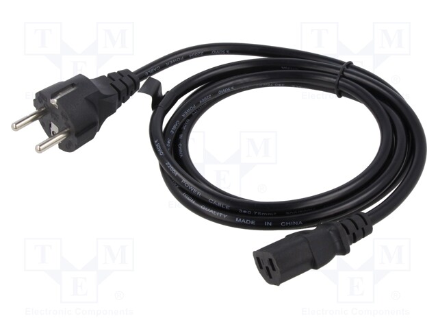 Cable; CEE 7/7 (E/F) plug,IEC C13 female; PVC; 3m; black; 3A; 250V