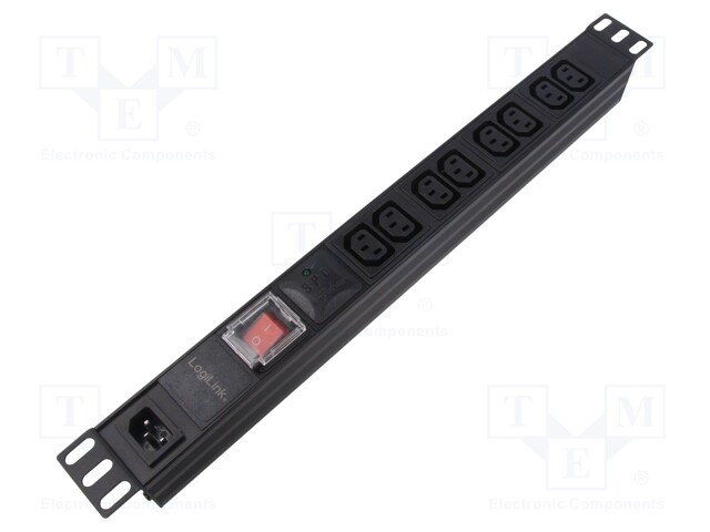 Plug socket strip: protective; Sockets: 8; 230VAC; 10A; black; IP20