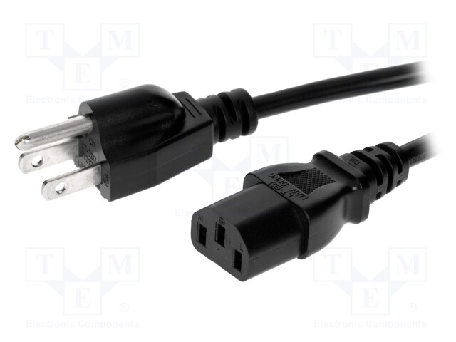 Cable; NEMA 5-15 (B) plug,IEC C13 female; 1.5m; black; PVC; 10A