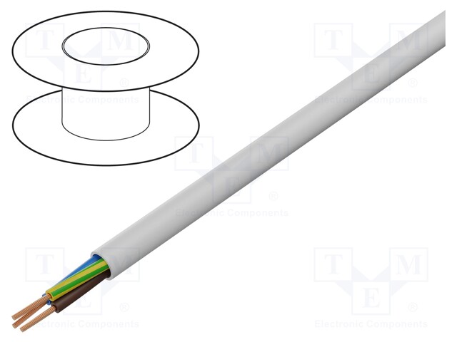 Wire; H03VV-F; 3G0.5mm2; stranded; Cu; PVC; white; 300V; Class: 5