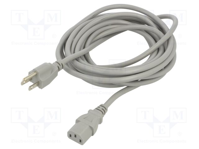 Cable; 3x0.75mm2; IEC C13 female,NEMA 5-15 (B) plug; PVC; 5m