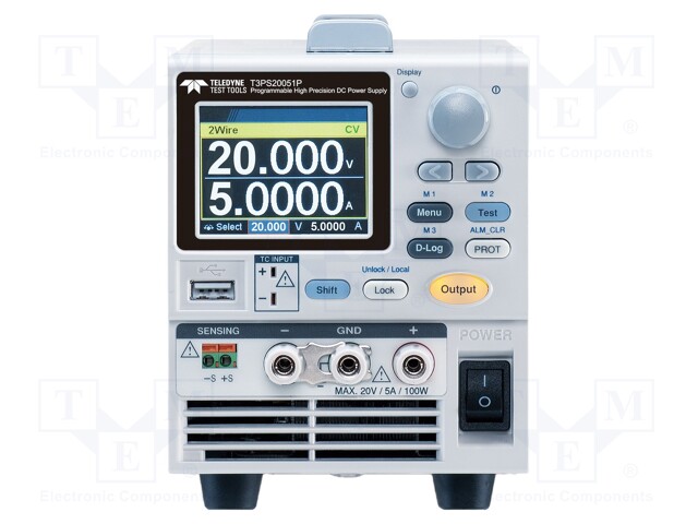 Power supply: programmable laboratory; 0÷20VDC; 0÷5A; 100W