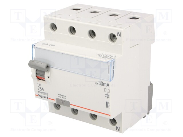 RCD breaker; Inom: 25A; Ires: 30mA; Max surge current: 250A; 400V