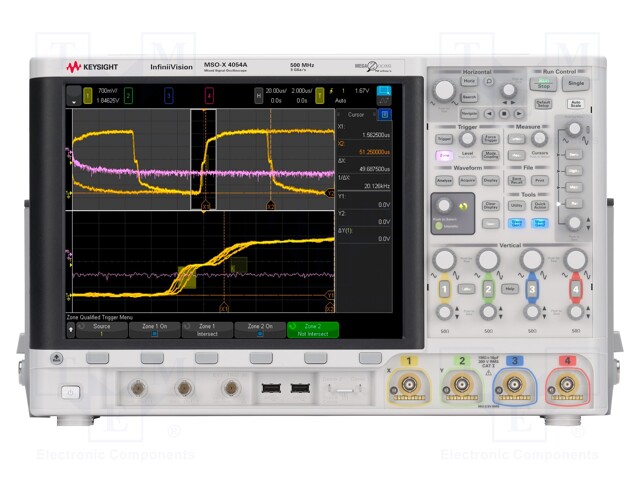 Oscilloscope: mixed signal; Band: 500MHz; Channels: 4; 4Mpts; 5Gsps
