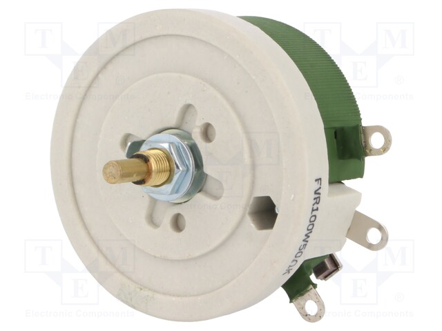 Potentiometer: shaft; single turn; 50Ω; 100W; ±10%; 6mm; wirewound