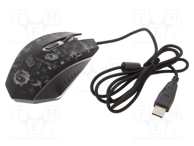 Optical mouse; black; USB A; wired; 1.35m; No.of butt: 6