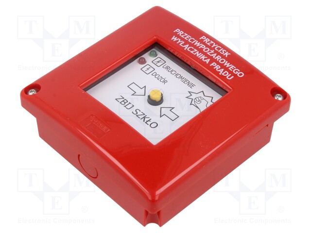 Safety switch: fire warning hand switch; PPWP; NC + NO; IP54; red