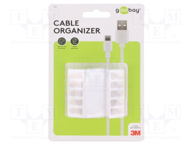 Set of clips; white; Cable P-clips; 2pcs; fivefold,self-adhesive