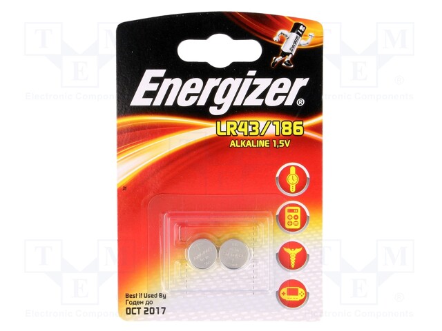 Battery: alkaline; 1.5V; LR43,R1142,coin; Batt.no: 2; Ø11.6x4.2mm