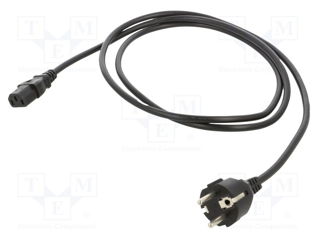Cable; CEE 7/7 (E/F) plug,IEC C13 female; PVC; 1.8m; black; 10A