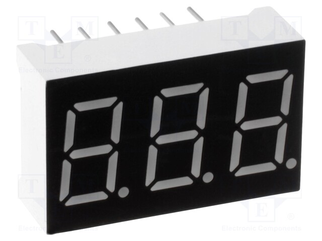 Display: LED; 7-segment; 9.14mm; 0.36"; No.char: 3; green; 4.8mcd