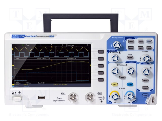 Oscilloscope: digital; Channels: 2; ≤50MHz; 500Msps; 10kpts; 0÷40°C