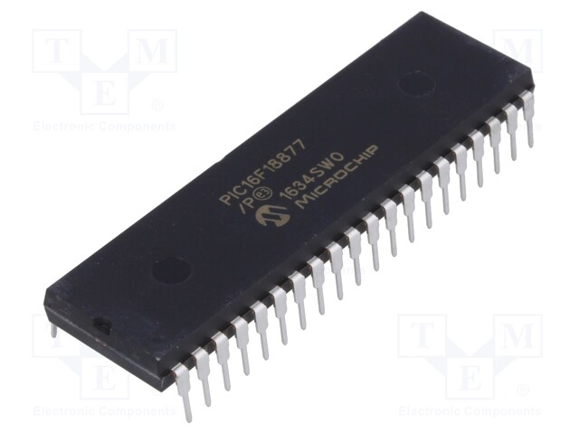 PIC microcontroller; Memory: 56kB; SRAM: 4096B; EEPROM: 256B; THT