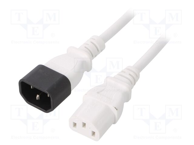 Cable; IEC C13 female,IEC C14 male; 1m; white; PVC; 3x0,75mm2; 10A