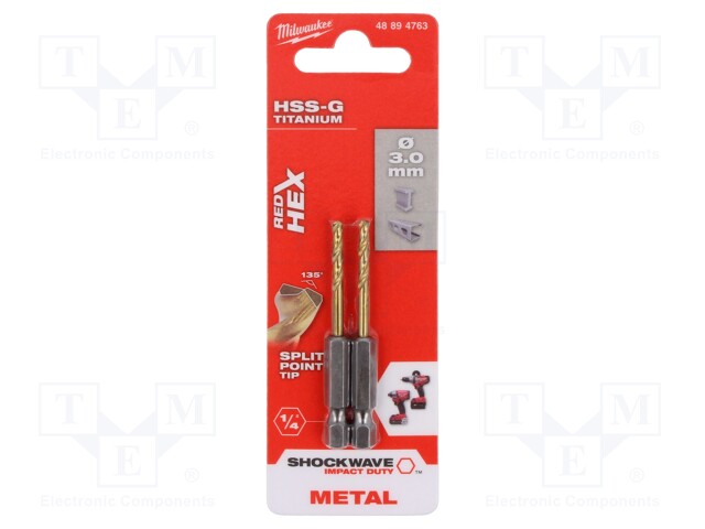 Drill bit; for metal,impact; Ø: 3mm; 2pcs.