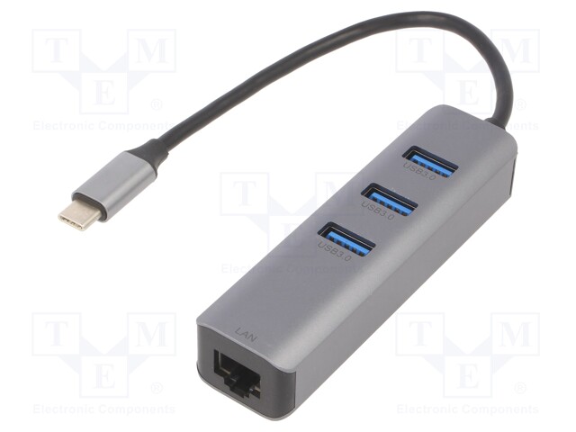 USB to Fast Ethernet adapter with USB hub; USB 3.1; 0.15m