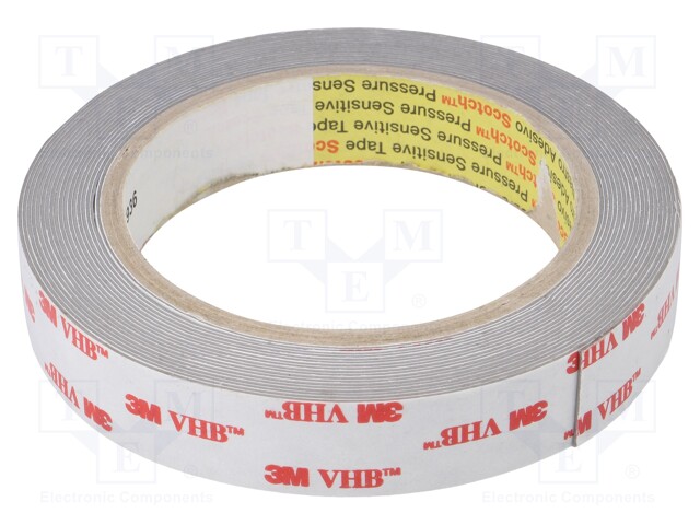 Tape: fixing; W: 19mm; L: 5.5m; Thk: 600um; acrylic; grey; Tmax: 149°C