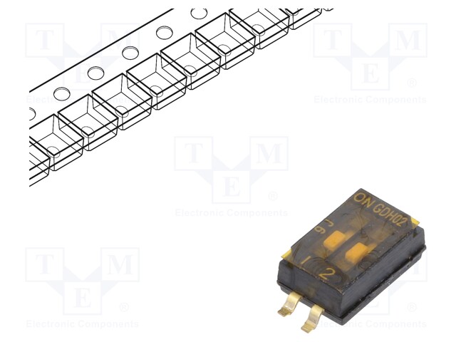 Switch: DIP-SWITCH; Poles number: 2; OFF-ON; 0.1A/50VDC; Pos: 2