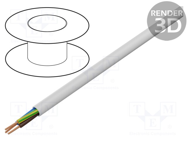 Wire; OWY; round; stranded; Cu; 3G1mm2; PVC; white; 300/500V; Class: 5