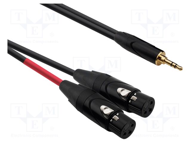 Cable; Jack 3.5mm plug,XLR female 3pin x2; 0.3m; black; PVC