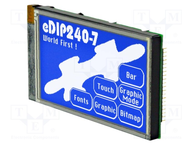 Display: LCD; graphical; 240x128; STN Negative; blue; 113x70mm; LED