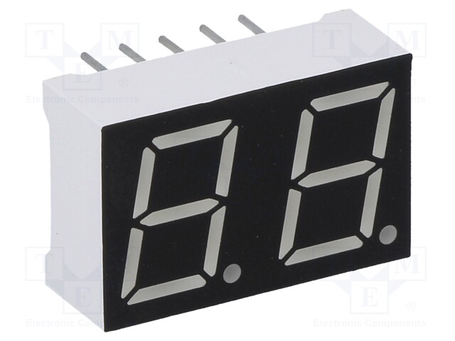 Display: LED; 7-segment; 10mm; 0.39"; No.char: 2; green; 5mcd